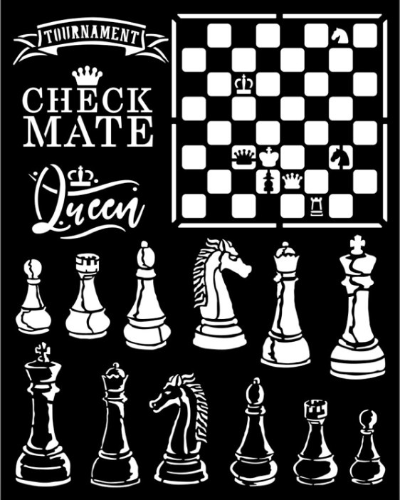 Stamperia dikke stencil-Alice Check Mate